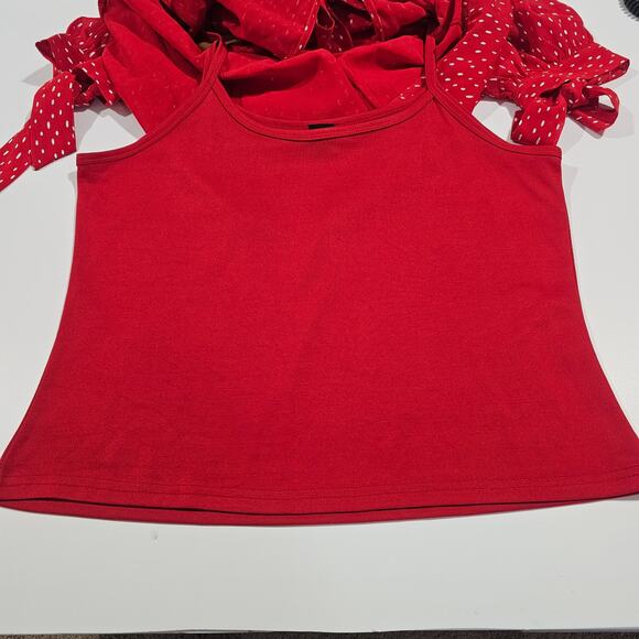 Check Me First Layered Red with Silver Polka-Dot Tie Sleeves and Belt Large NWOT - Picture 5 of 7